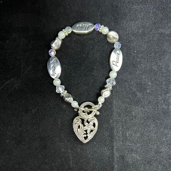 Vintage Silver Tone Peace Hope Serenity Bracelet … - image 4