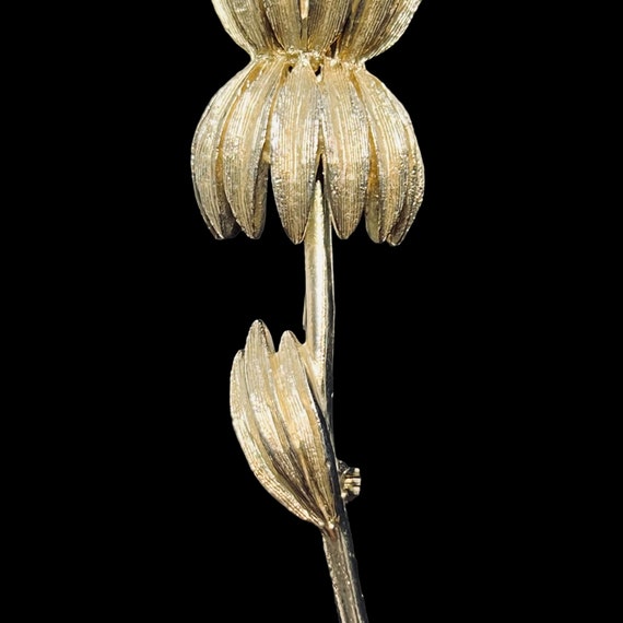 Vintage Gold Tone Long Stem Flower Brooch (5007) - image 3