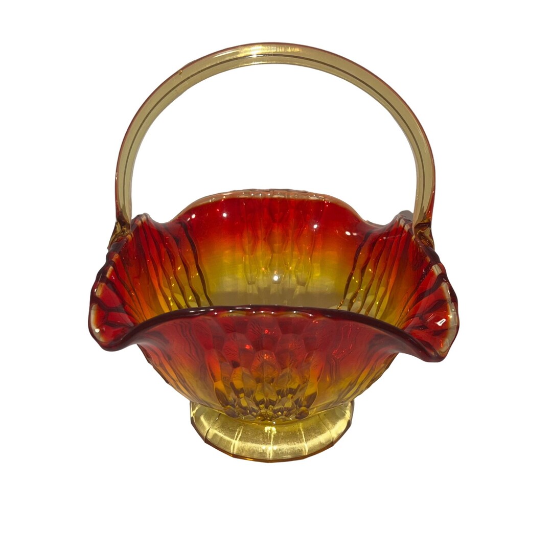 Vintage Indiana Glass Amberina Square Glass Basket - Etsy