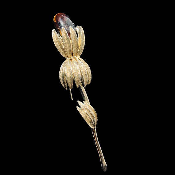 Vintage Gold Tone Long Stem Flower Brooch (5007) - image 5