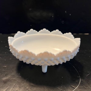 Vintage Fenton Milk Glass Hobnail Footed Oval Candy Dish