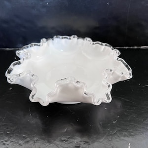 Vintage Fenton Silvercrest Glass Candy Dish w/ Crimped & Ruffled Edge 8&quot;