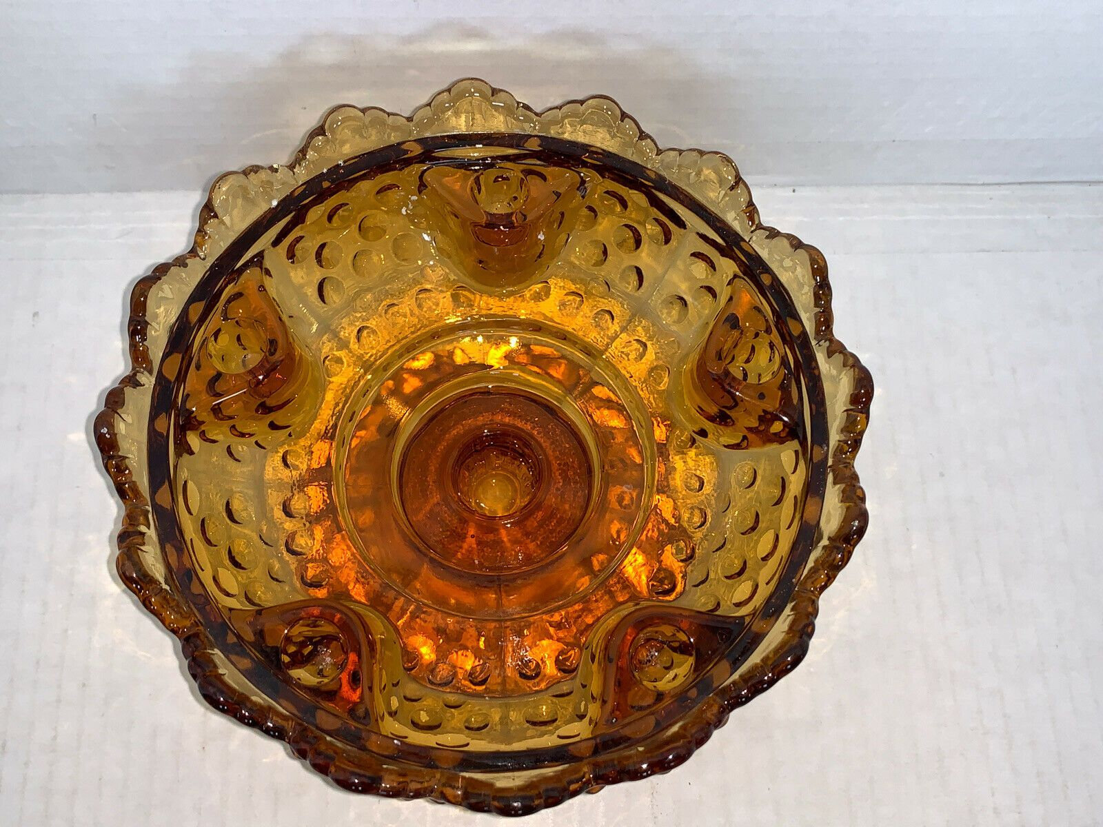 Vintage Hobnail Tiara Amber Glass Candle Stand 6 38\u201d