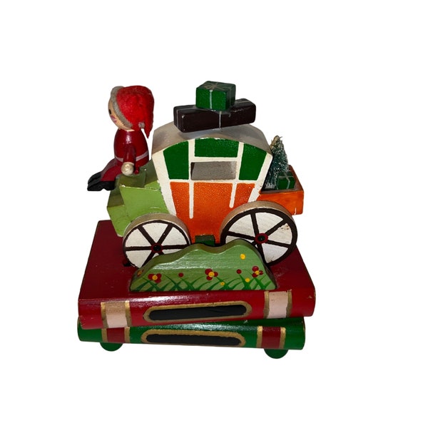 Vintage Jay Import Co Animated Santa on a Stage Coach Music Box