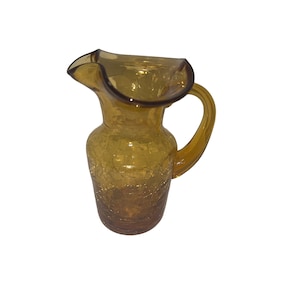 Vintage Amber Crackle Glass Pitcher