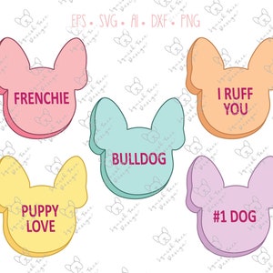 Französische Bulldoggen, Candy Hearts, Hund, Valentinstag, Liebe, Urlaub Basteln, Clipart, Cricut, svg, eps, ai, dxf, png, digitaler INSTANT DOWNLOAD