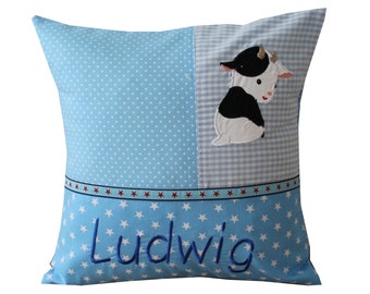 Cuddly cushion with cow and desired name