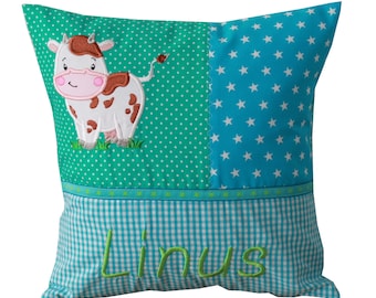 Cuddly pillow with cow and desired name