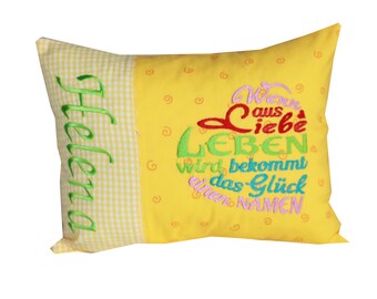 Cuddly pillow with saying and desired name