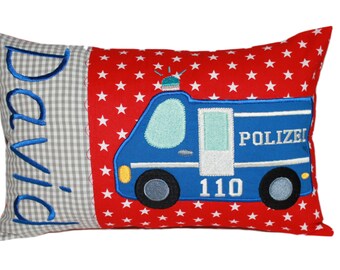 Cuddly pillow with police car and desired name