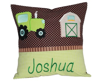 Cuddly pillow with tractor and desired name