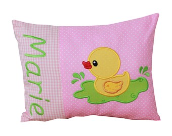 Cuddly pillow with duck and desired name