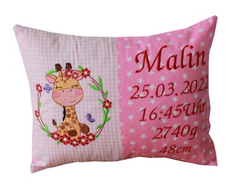 Pillows with names and dates of birth, pillows for birth and baptism