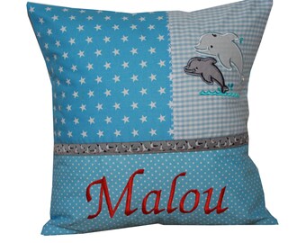 Cuddly pillow with dolphins and desired name