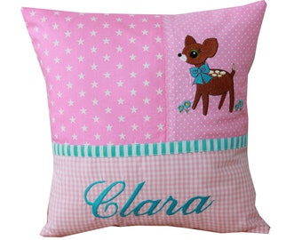 Cuddly pillow with deer and desired name