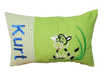 Cuddly pillow with cow and desired name
