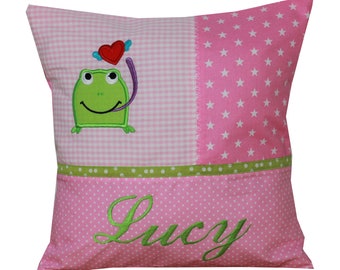 Cuddly pillow with frog and desired name