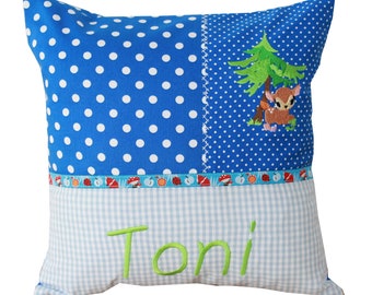 Cuddly pillow with deer and desired name