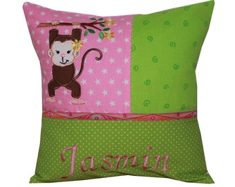 Cuddly pillow with monkey and desired name