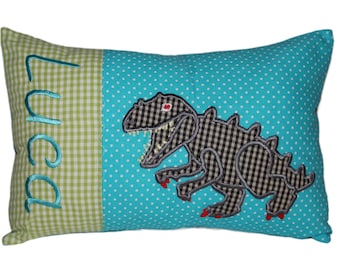 Cuddly pillow with dinosaur and desired name