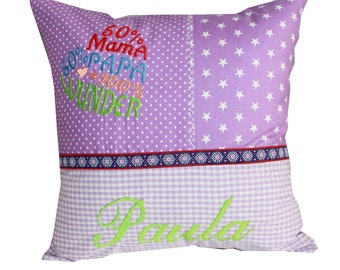 Cuddly pillow with saying and desired name