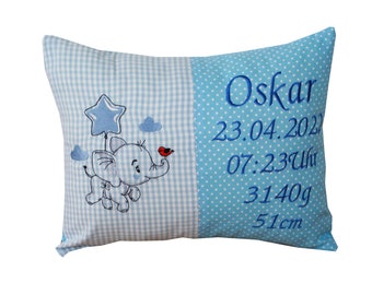 Pillows with names and dates of birth, pillows for birth and baptism