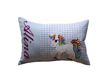 Cuddly pillow with unicorn and desired name