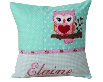 Cuddly pillow with owl and desired name