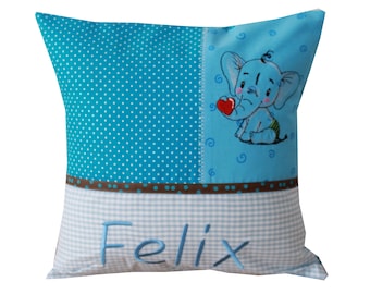 Cuddly pillow with elephant and desired name