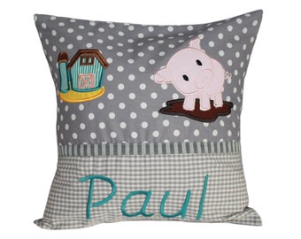 Cuddly pillow with piggy and desired name