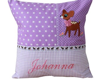 Cuddly pillow with deer and desired name