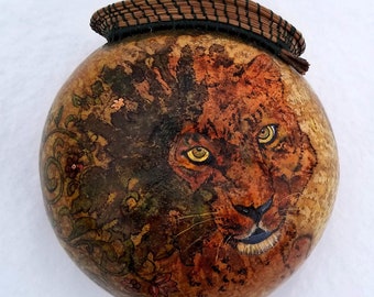 Leopard in Hiding - Hand Made Gourt Art
