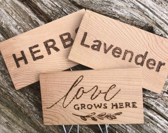 Custom Wood burned plant tag, Rustic Garden marker, Vegetable Herb Labels, Natural Cedar Wood