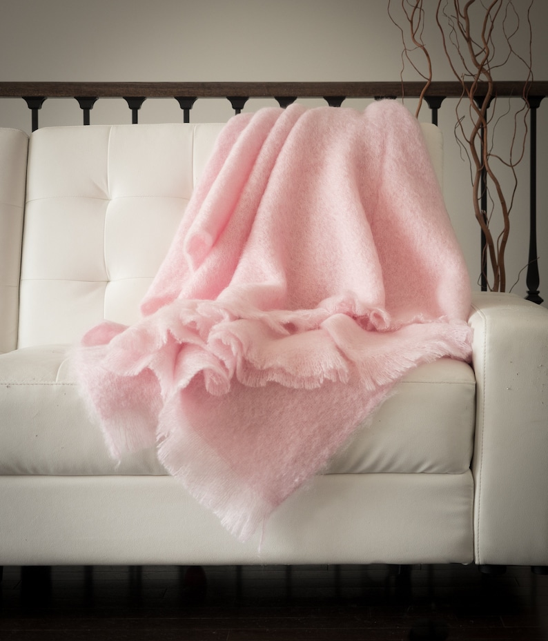 Pink 100 angora mohair throw Wool blanket Housewarming gift Etsy