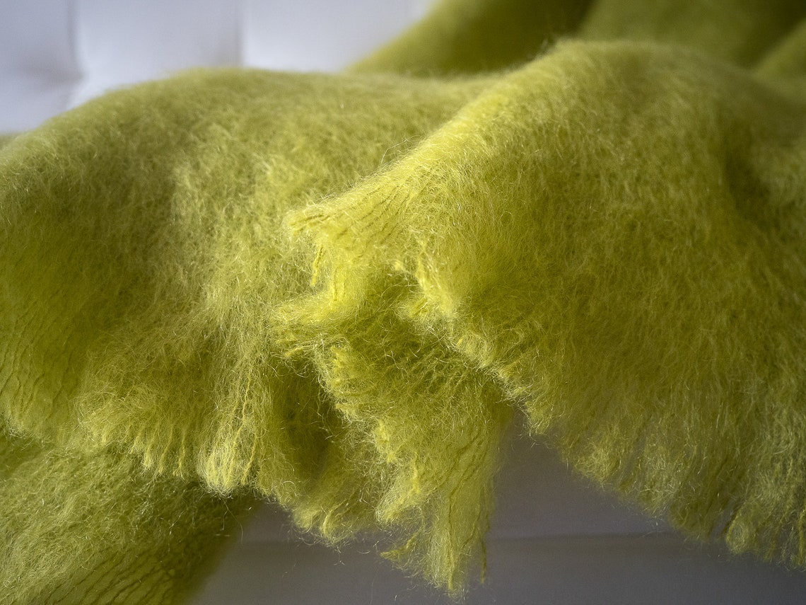 Green mohair blanket throw handmade 100 angora goat Natural Etsy