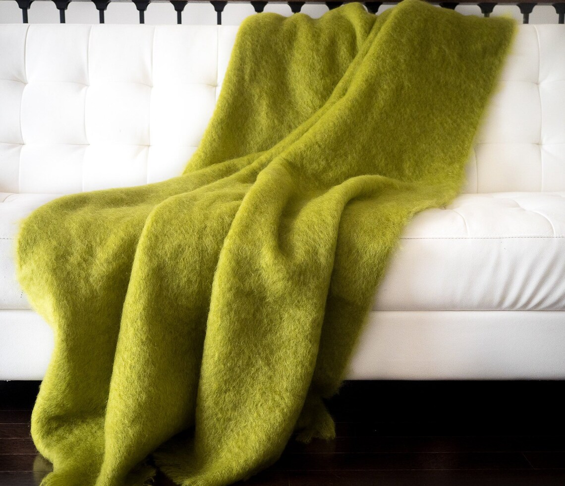 Green mohair blanket throw handmade 100 angora goat Natural Etsy