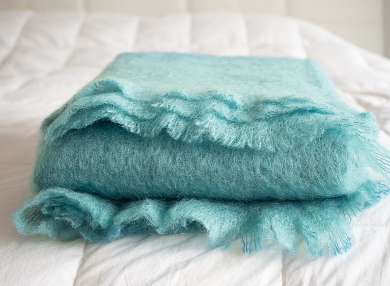 100 Mohair Throw Wool Blanket Angora Light Turquoise Etsy