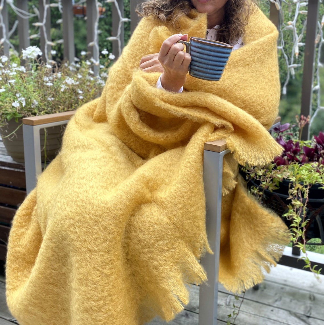 Ochre 100 angora mohair throw blanket Home decor Etsy