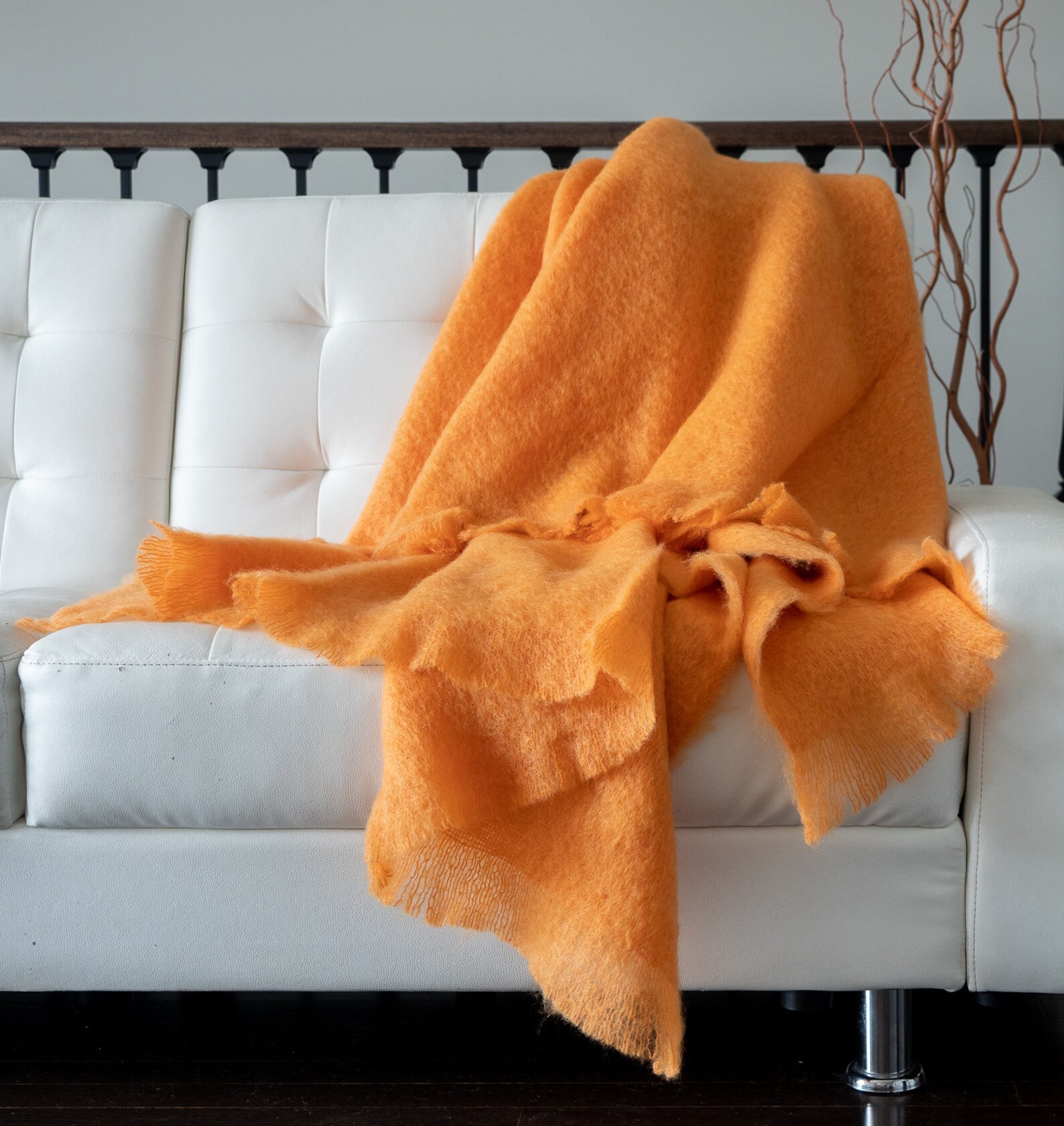 Orange mohair blanket throw Natural 100 angora wool blanket Etsy