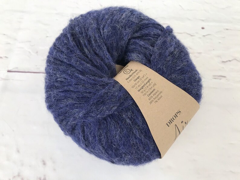 Drops Air yarn color 09 Navy Blue Baby alpaca wool blend yarn Etsy
