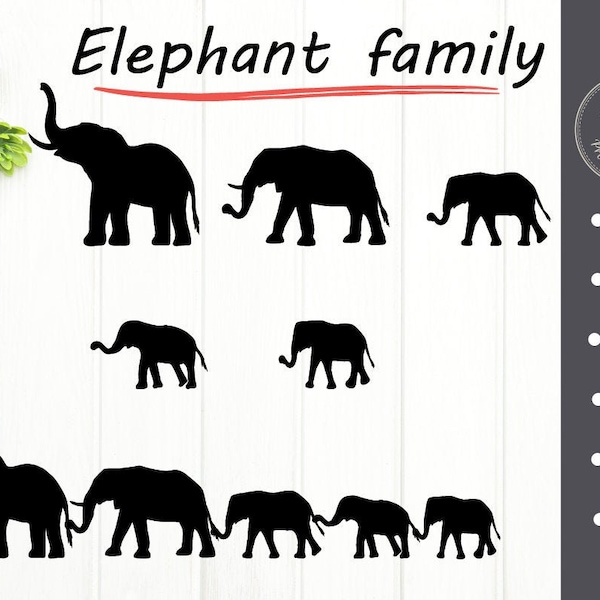 Digital Elephant family holding tails clipart, Elephant eps, png, svg, dxf, Elephant stamp, Elephant family overlay, Elephant nursery art