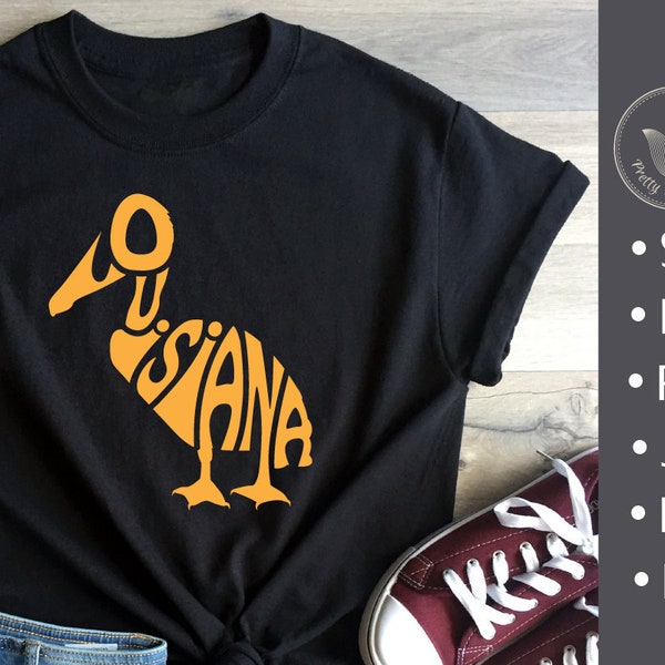 Louisiana in Pelikanform Word Art, Svg, Dxf, Eps, Png, Jpg, T-Shirt-Typografie-Overlay, Schnittdatei