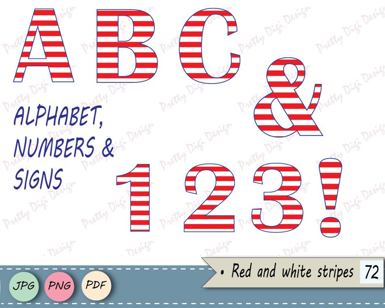 Red and White Stripes Alphabet Clipart Striped Numbers - Etsy