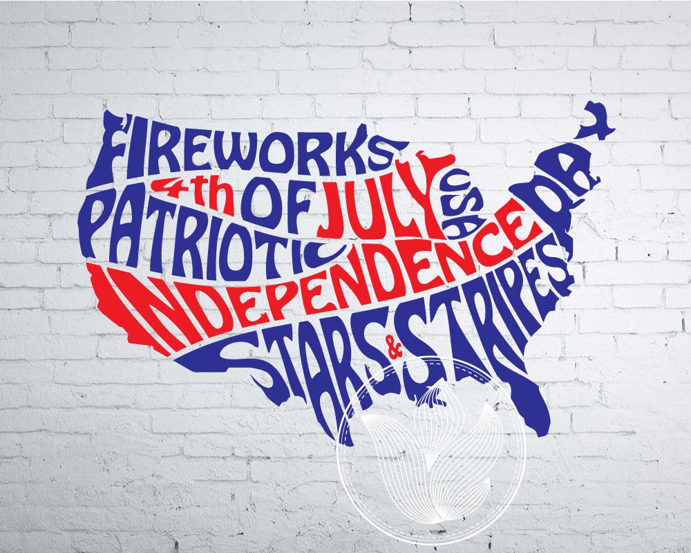Digital 4th of July word art USA jpg png pdf eps svg | Etsy