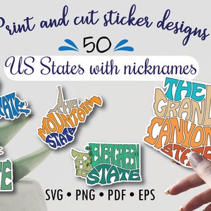 Bundle Print and Cut Svg Png Stickers 50 States Nicknames - Etsy