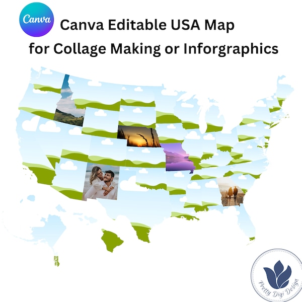 Editable USA Map with States - Canva Frame