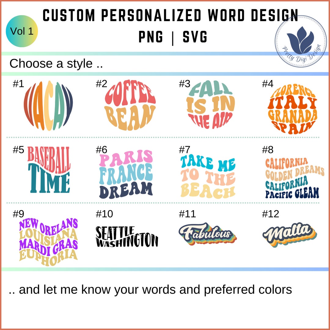 Custom Personalized Text SVG, PNG Stacked Words - Etsy