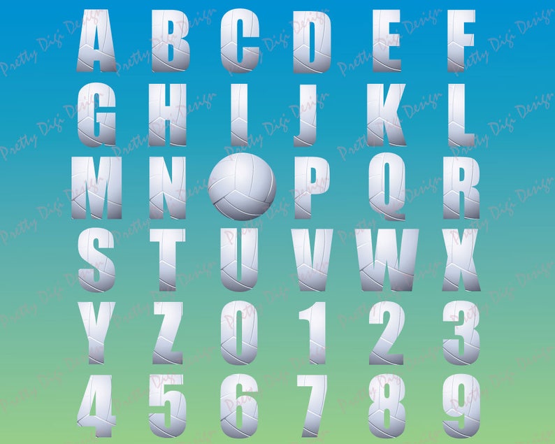 Volleyball Letters and Numbers Volleyball Clip Art PNG Etsy