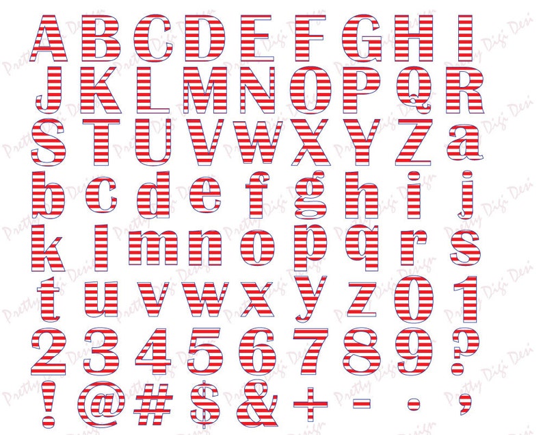 Red and White Stripes Alphabet Clipart Striped Numbers - Etsy