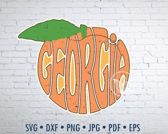 Georgia in peach shape sticker looking word art Svg Dxf Eps Png Jpg, The peach state, T-Shirt overlay, Cut file, Typography